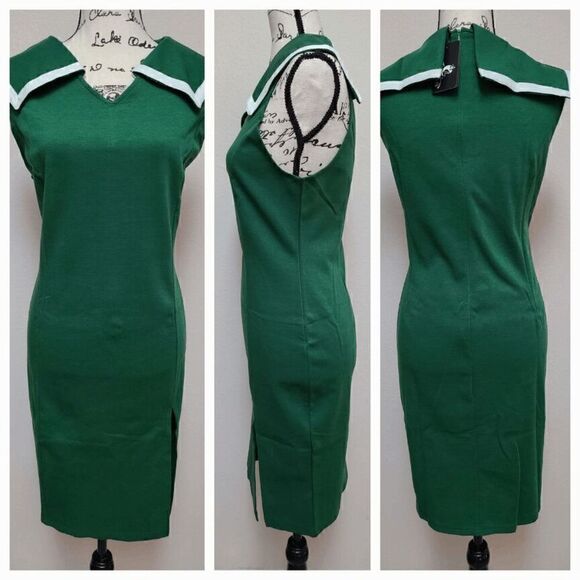 Retro Vintage Pinup 1950s Classy Elegant Collar Pencil Slit Dress SIZE XXL NWT - Picture 5 of 15